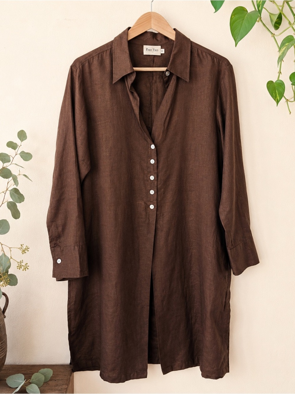 Part Two Vintage 100% Linen Longline Tunic Shirt Dress | Scandinavian Minimalist - Picture 2 of 7